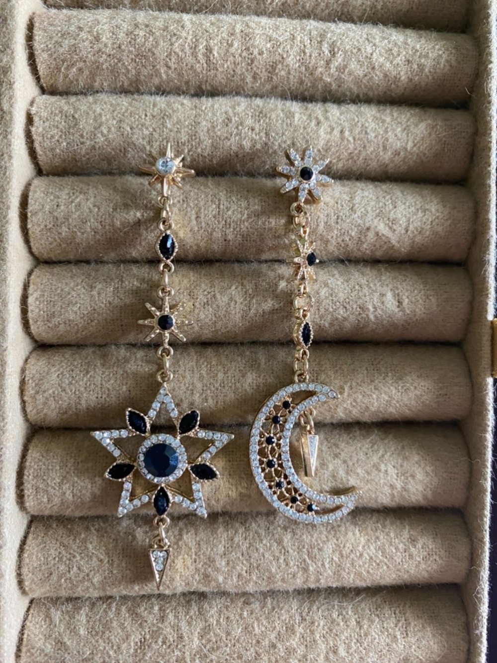 Gold-Tone Black & White Star and Moon Dangle Earrings